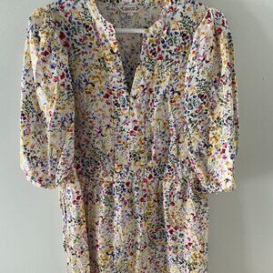 Nanette Lepore Cotton Floral Dress w tie waist and 3/4 sleeve